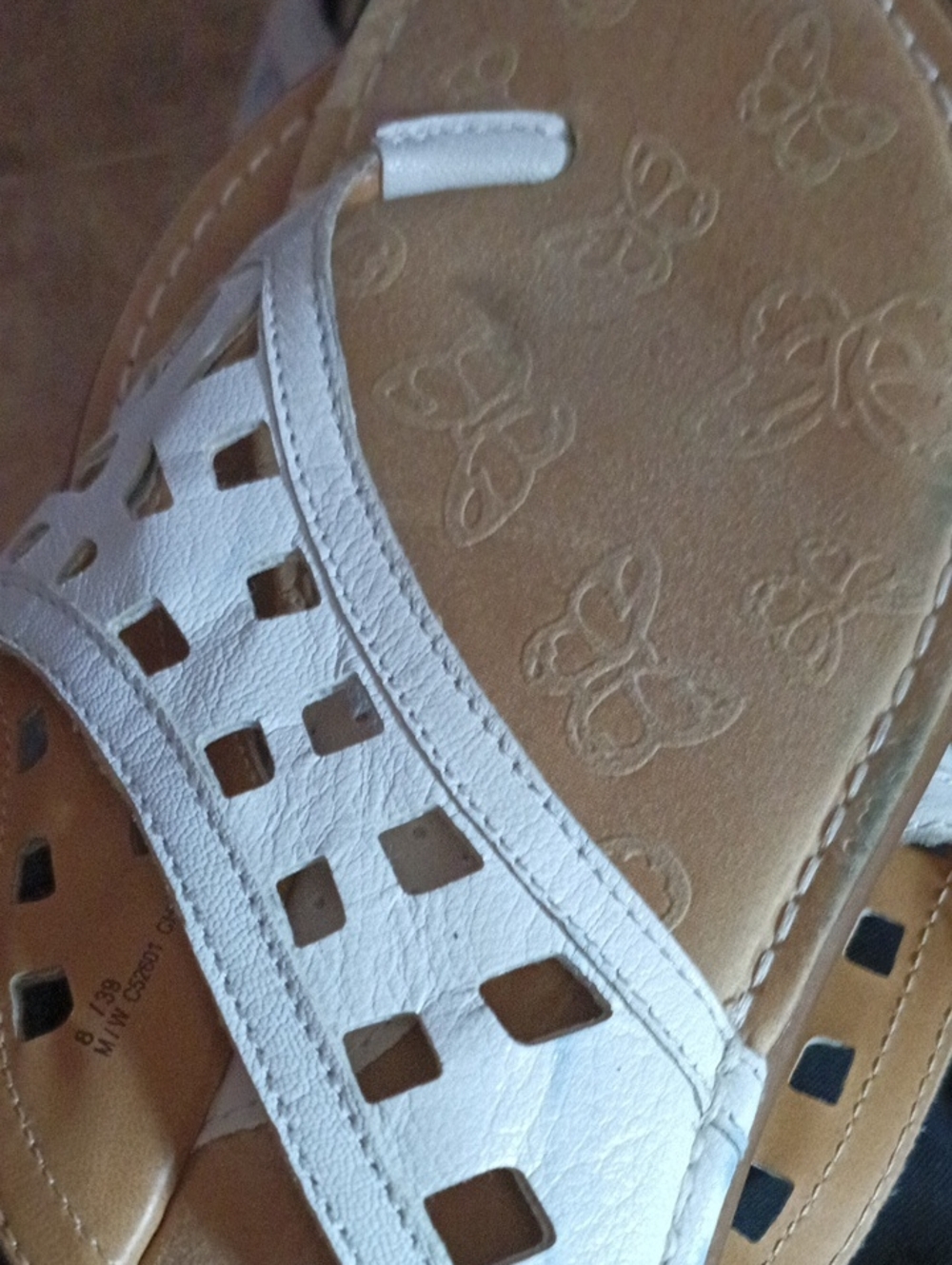 White Cutout Leather Slide Sandals